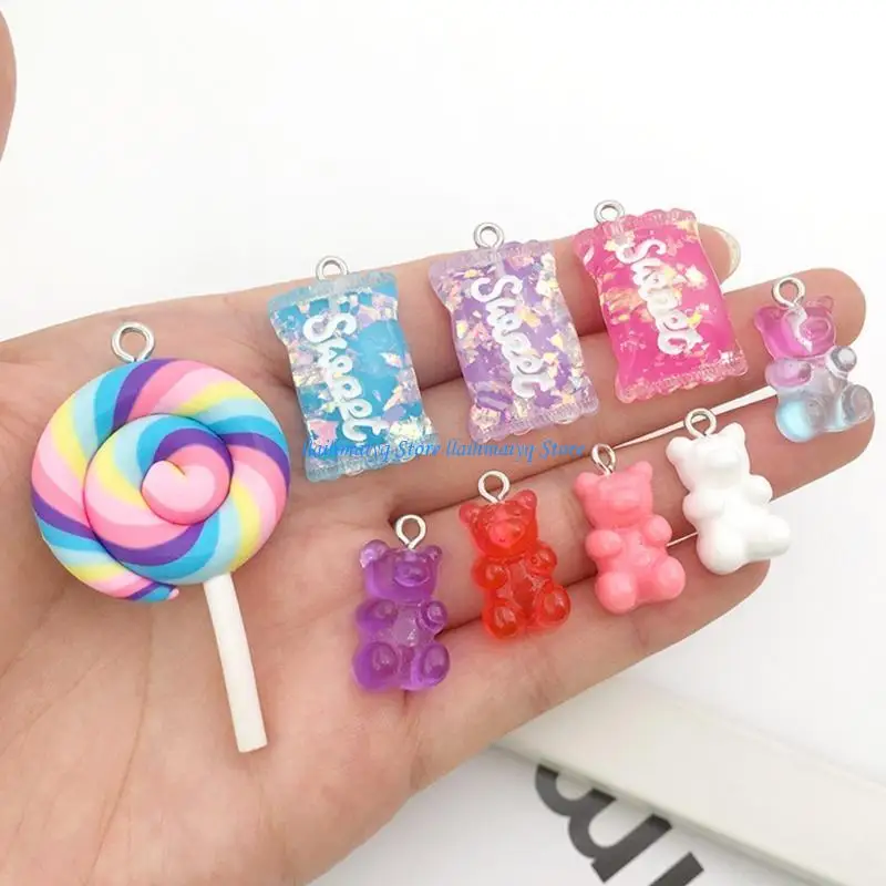573B Candy Pendant Charm 32x Colorful Bear Lollipop Ornament for Earrings Necklace Bracelet DIY Gifts Girl