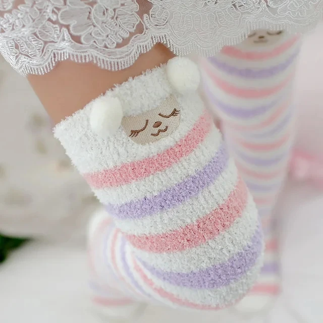 Japanese Mori Girl Animal Modeling Knee Socks Striped Cute Compression Autumn Winter Warm Sock Sleep Cozy Long Thigh High Socks