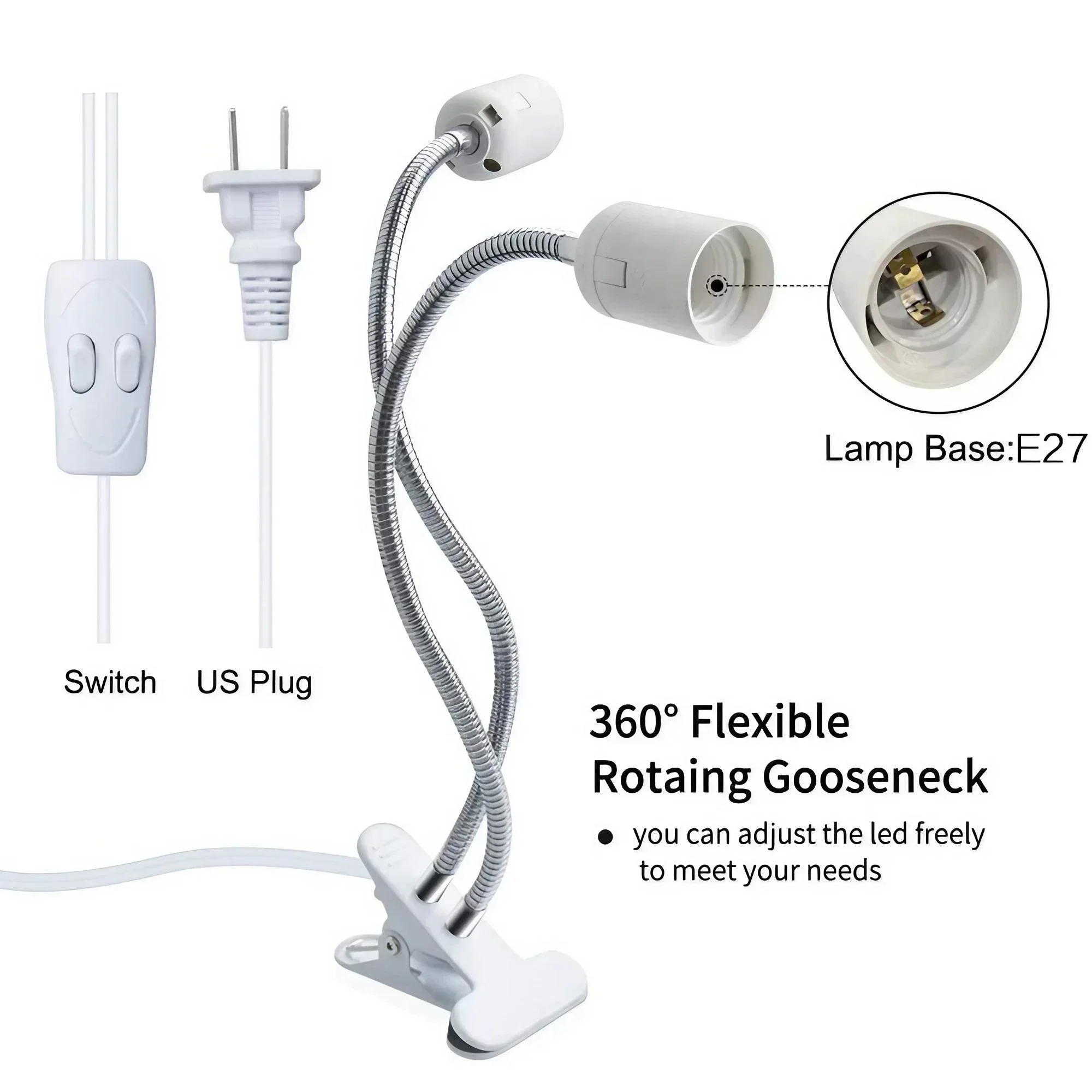 STONEGO E27 Dual Head LED Light Socket Clip Suitable 360° Rotatable and Adjustable Creative for Various Lighting Scenes