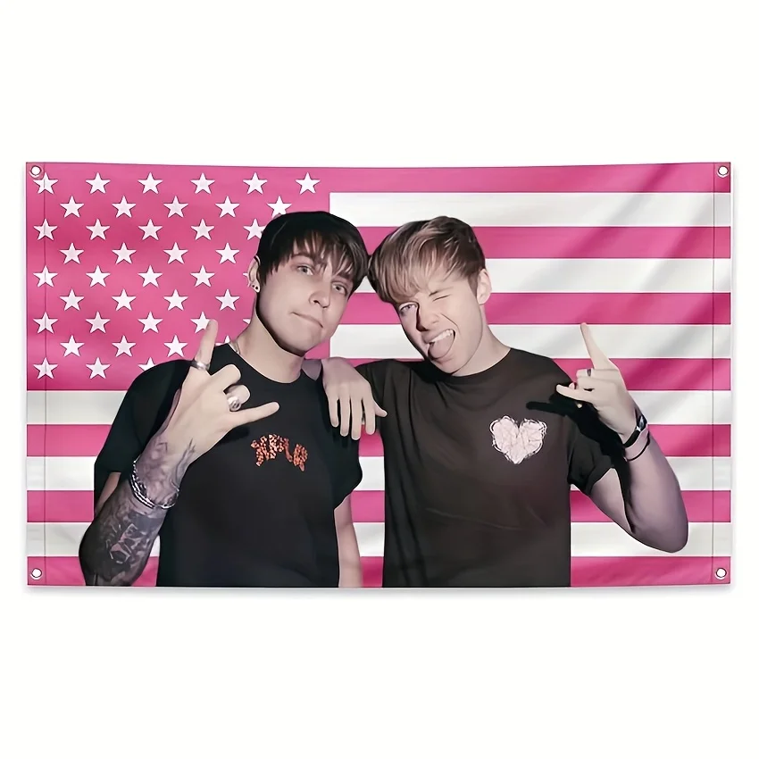 1pc Jake and Johnnie Flag Sam and Colby American Flag, Pink American Funny Tapestry with 4 Grommets College Dormitory Decoration