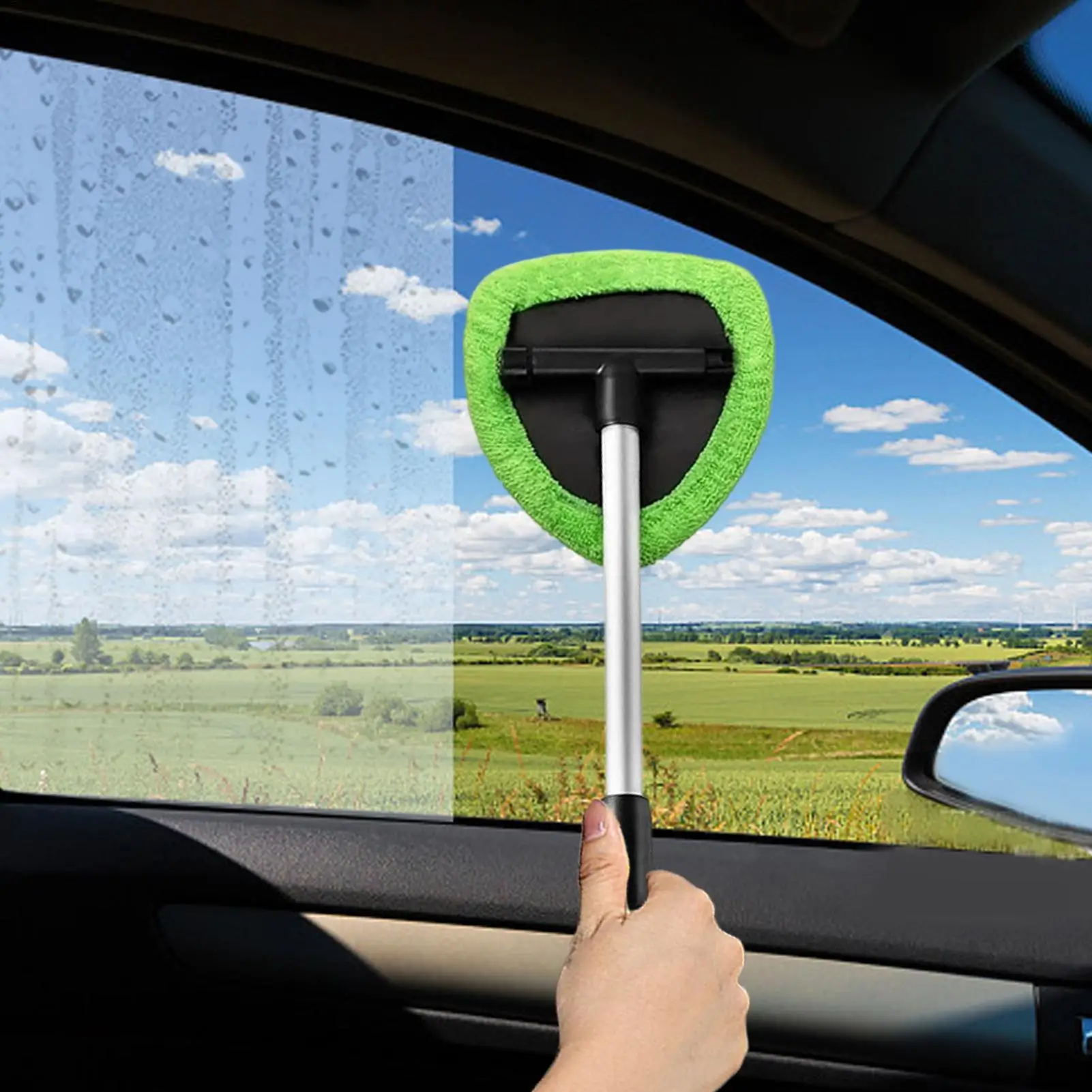 Extendable Windshield Cleaner Tool, Multi-Surface Car Glass & Shower Door Scrubber for Auto Detailing Kitchen Bathroom Home