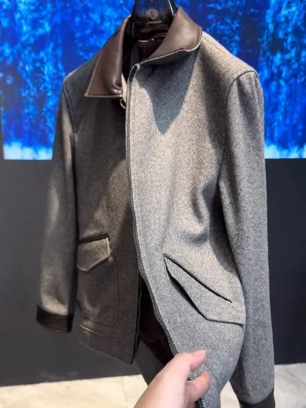 

High Quali Casual Busin Jaet Spring Autumn Plaid Stand Collar Versatile Outerwear for Men Stand Fit Long Sve