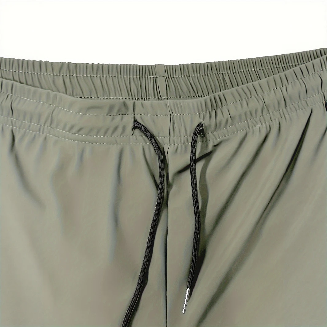 Set of 3 - Men'S Casual Outdoor Sports Capri Pants, Made from High-Elastic Knitted Fabric, Solid Color, Straight-Leg Design, Fea