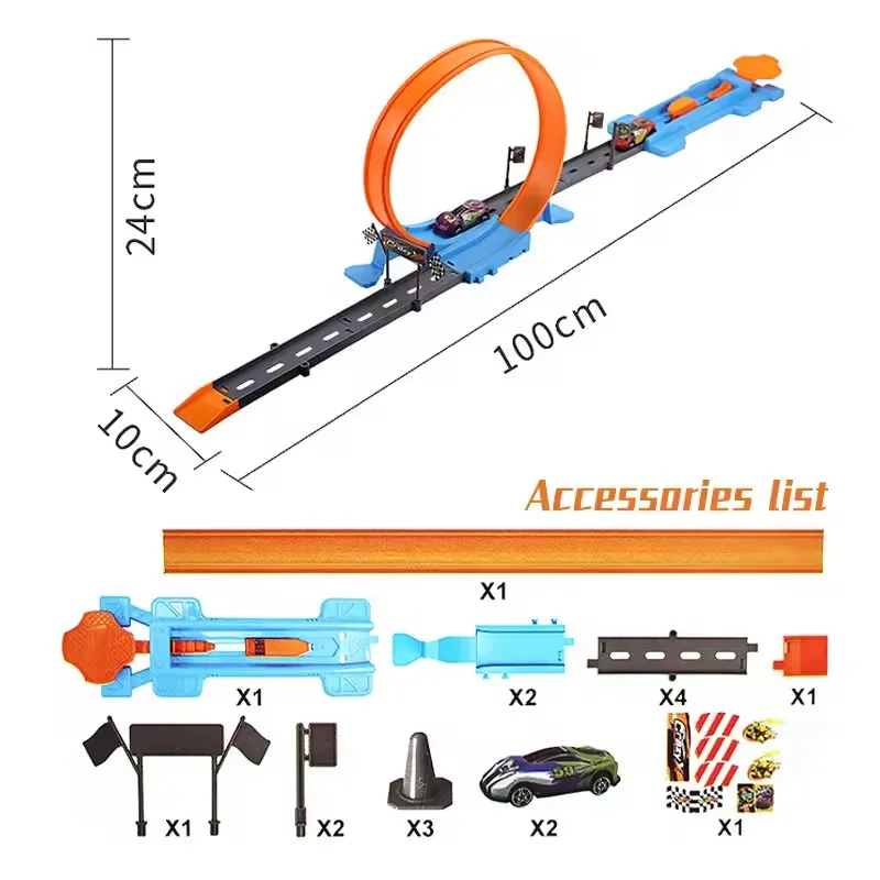 Hot Stunt Speed Doppie ruote per auto Modello pista da corsa Kit ferroviari assemblati fai da te Catapulta Rail Car Racing Boy Giocattoli per bambini Regalo