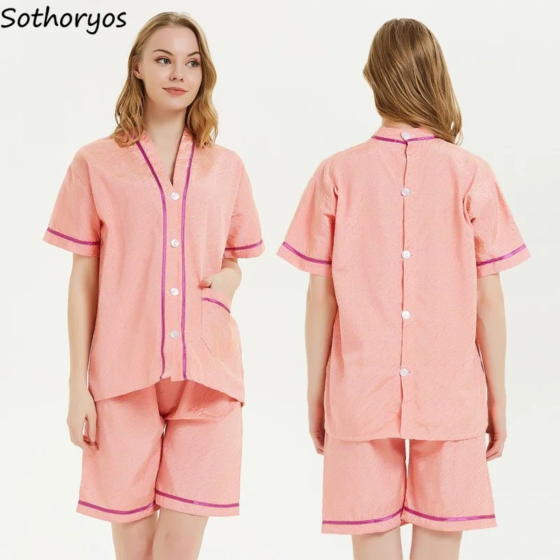 

Summer Pajama Sets Women Ulzzang Plus Size Daily Short Sleeve Patchwork Cozy Females Simple Buttons Homewear Newest Loose Casual