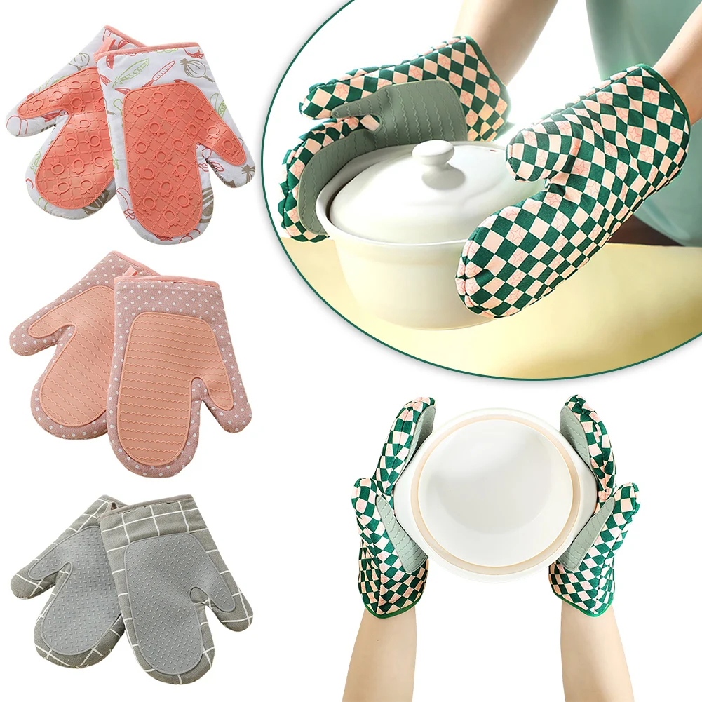 

1 Pair Thickened Silicone Oven Mitts,Heat-Insulating Heat-Resistant Microwave Gloves,Prevent Burns Outdoor Barbecue,For Kitchen
