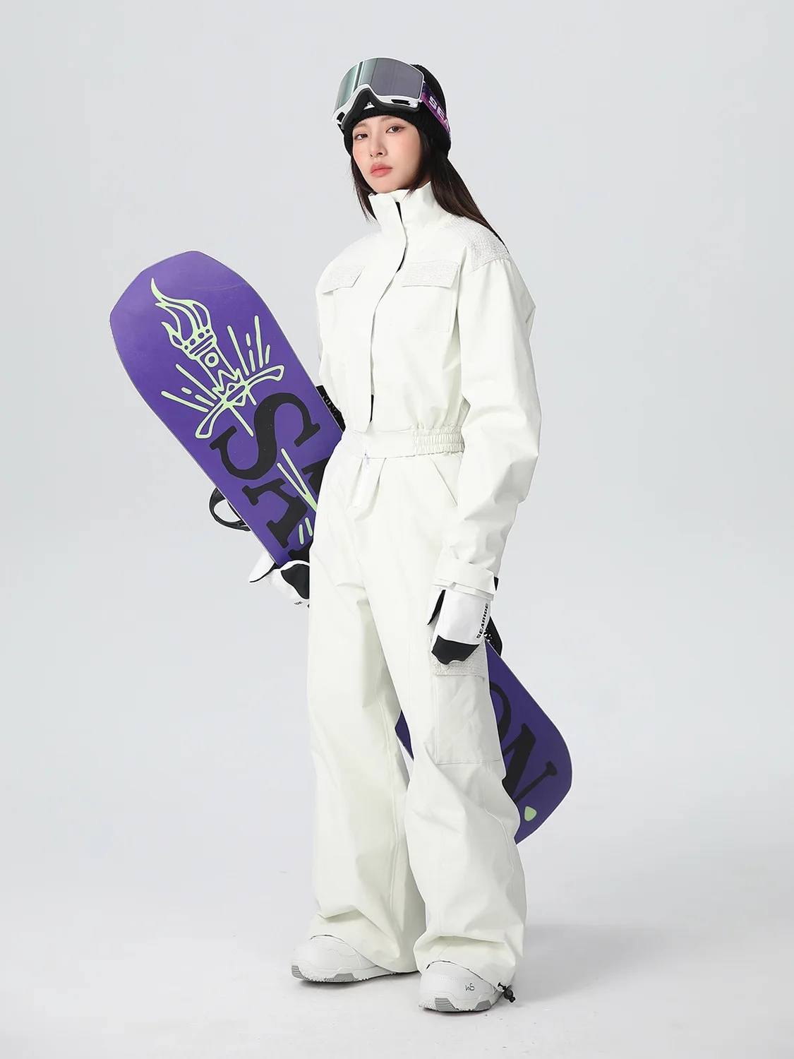 SEARIPE 2025 여성용 시크 스키 비브 세트 하이웨이스트 핏 스노우수트 방수 스노우 재킷 & 스트랩 팬츠 야외 겨울 스포츠용