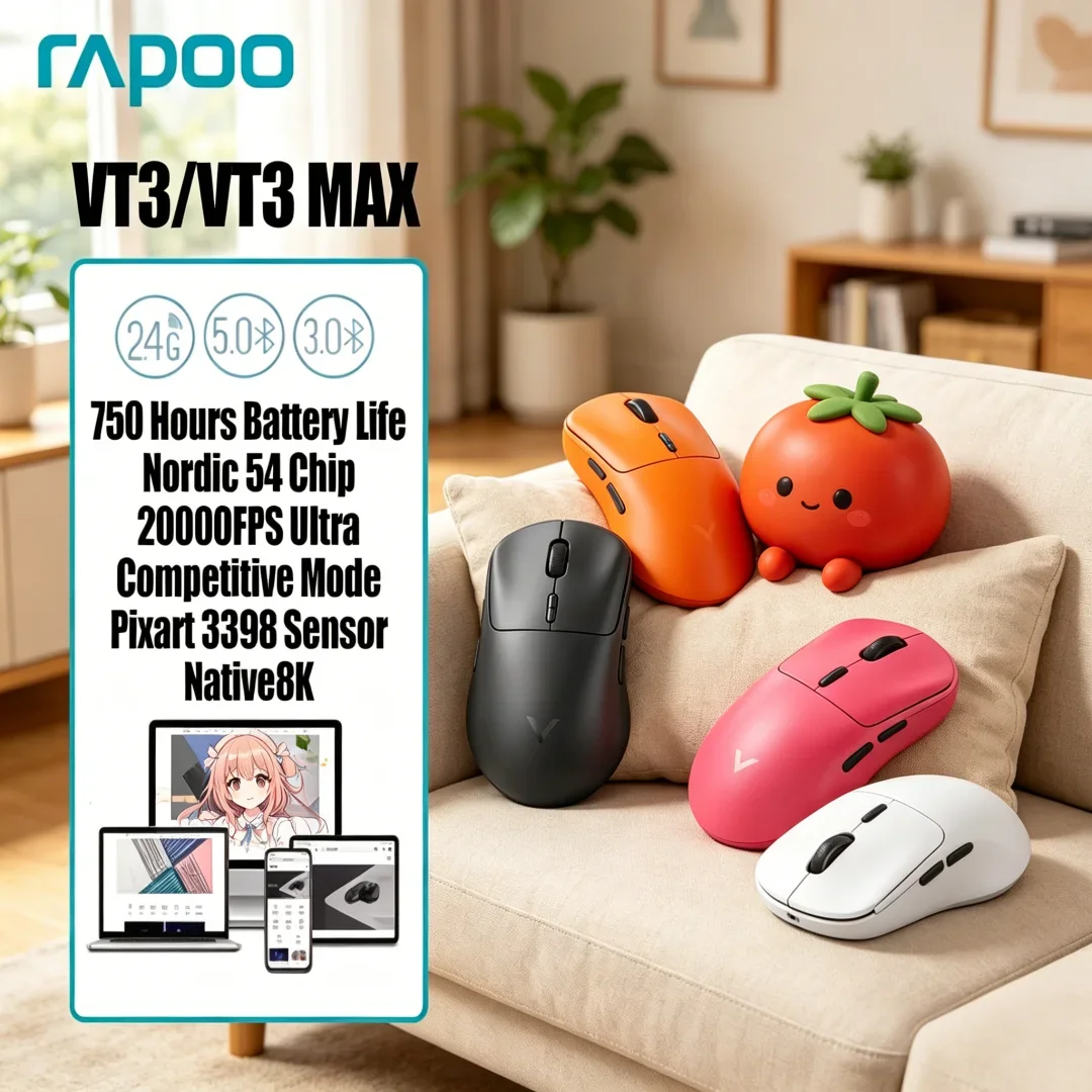 Luxuriant Rapoo VT3 /VT3 MAX Wireless Gaming Mouse Featuring True 8K Wireless Polling Rate 53g Featherlike Lightweight Build