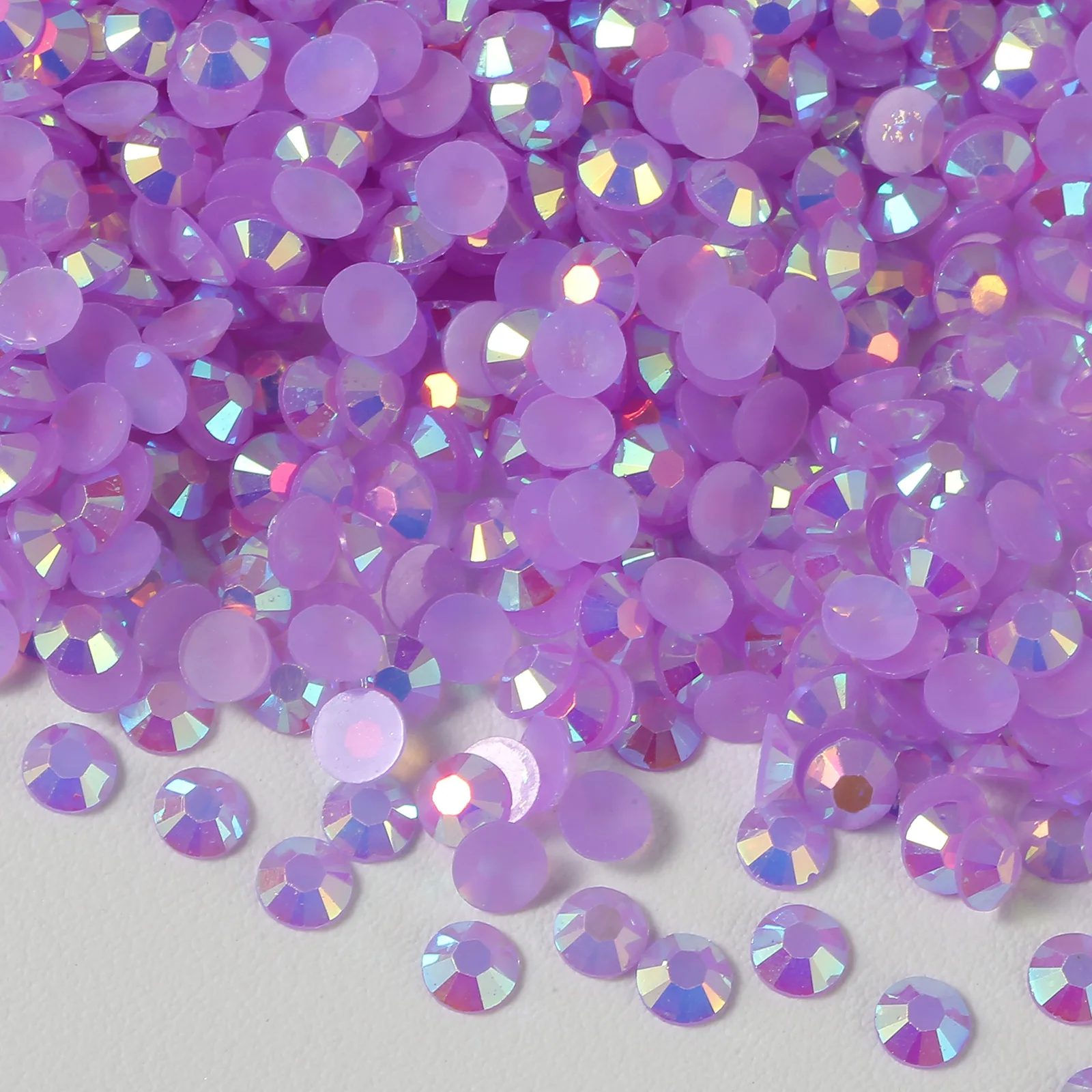 สีม่วงอ่อน AB เรซิ่นเยลลี่ไรน์สโตน 2 มม./3 มม./4 มม./5 มม.-กลมแบนตกแต่งเล็บสำหรับ DIY อุปกรณ์เล็บและงานฝีมือ