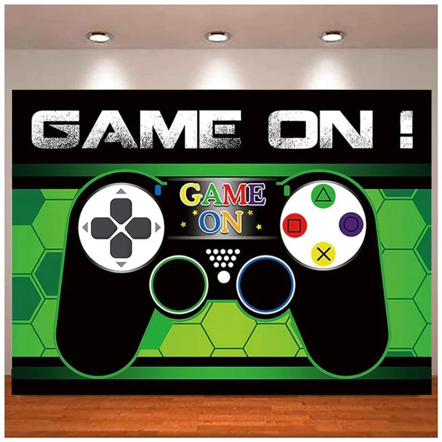 Game On Photography Backdrop Games To The Next Level Up Boy Child Happy Birthday Party Decor Background Photo Studio