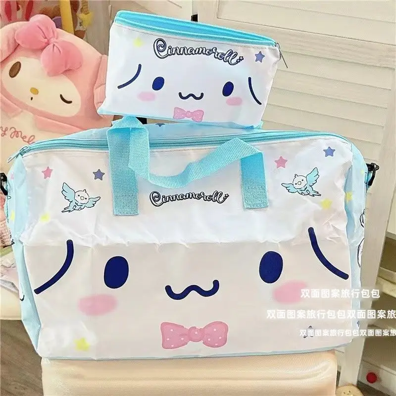 Minha melodia kuromi cinnamoroll dos desenhos animados bonito dobrável saco de bagagem bolsa moda portátil trole viagem revestimento saco armazenamento