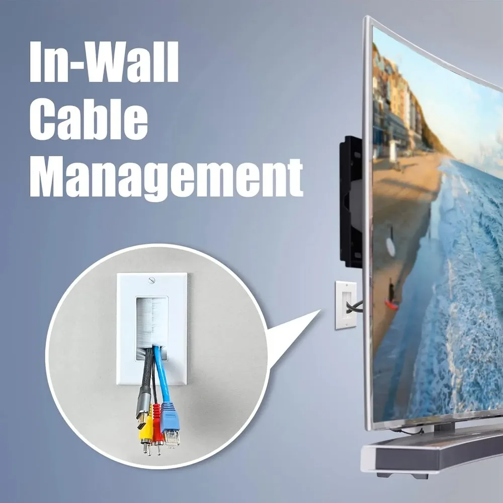 Brush Wall Plate Cable Pass Through, Single Gang Decorator Cover for Low Voltage Cables, In-Wall TV Cable Management Solution