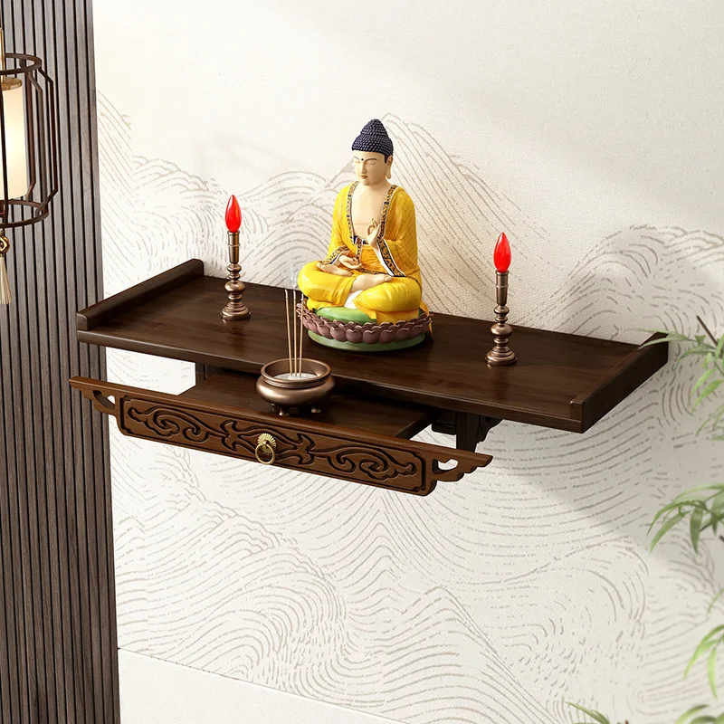 Wall Mounted Buddhist Shrine Niche Bracket for Guanyin Wealth God Statue Small Offering Altar Platform