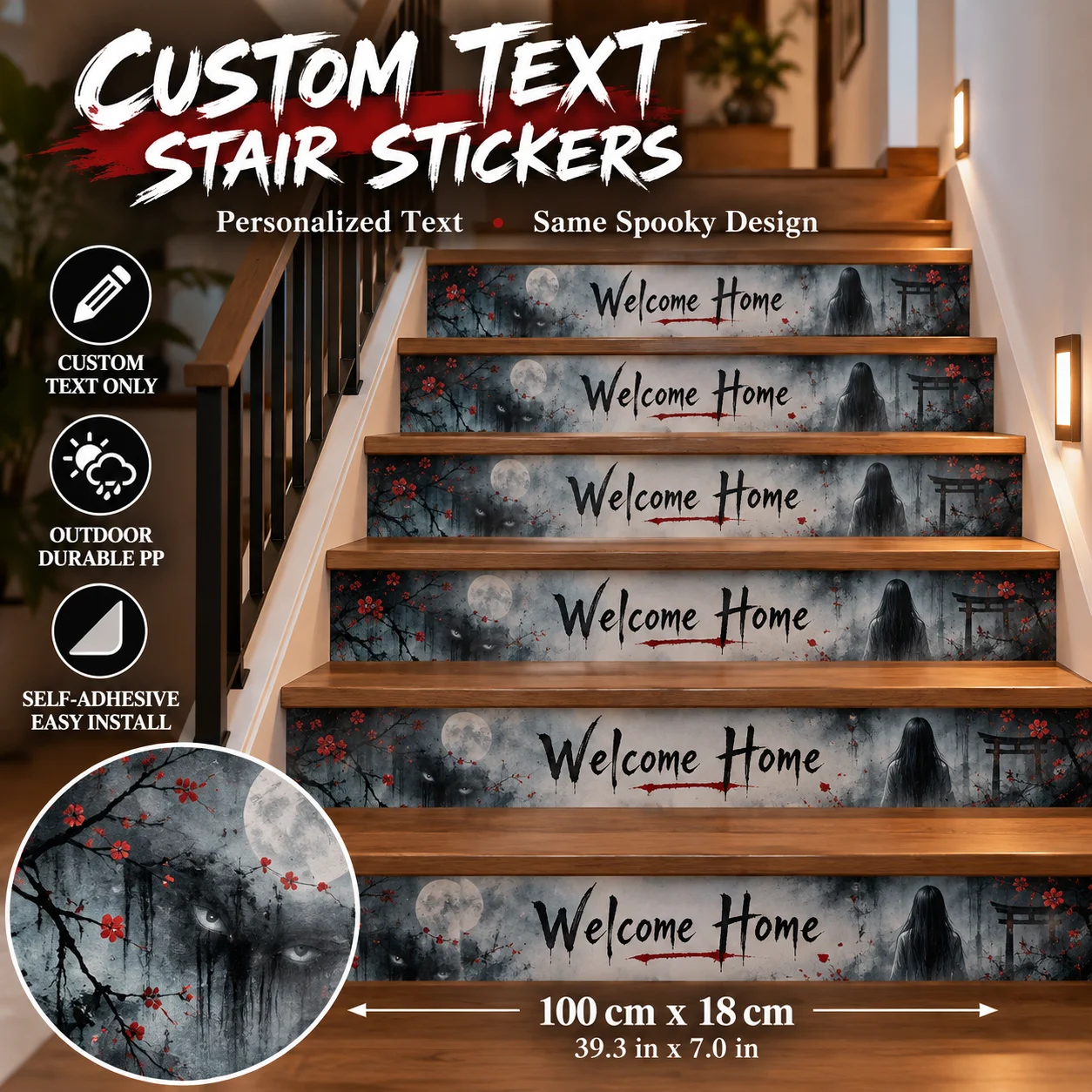 Custom Text Stair Riser Decals Set Removable Self‑Adhesive PP Stickers with Matte/Gloss Film Personalized Decor Staircase