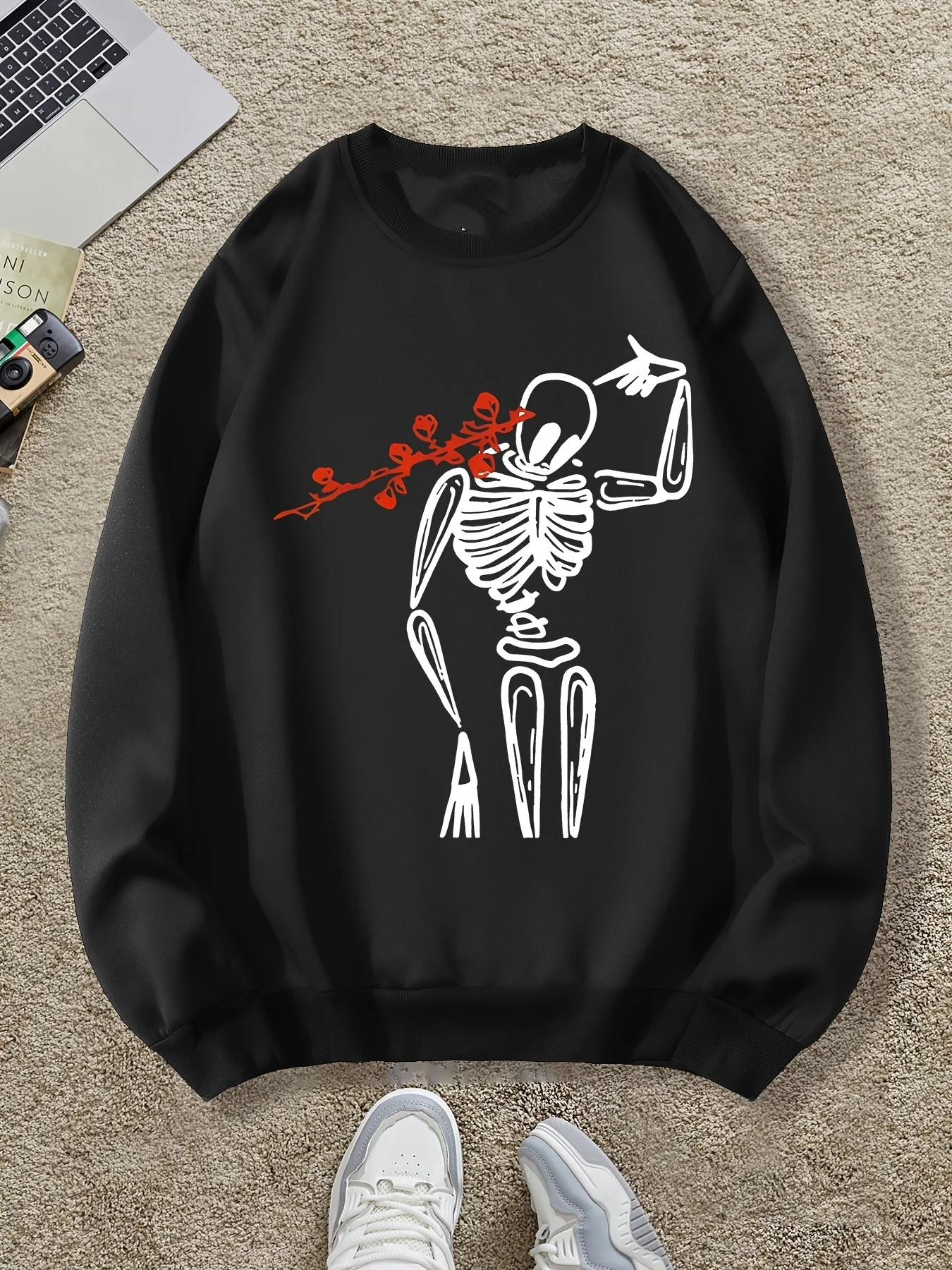 

Gothic Skull Pattern Print Autumn and Winter Men's and Women's Long Sleeved Sportswear Sweatshirt Casual Loose Outdoor Street