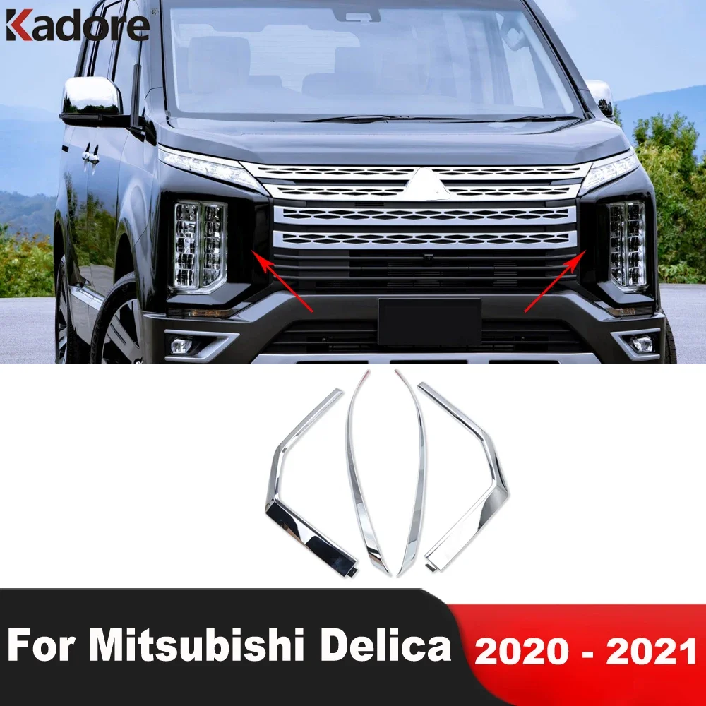 For Mitsubishi Delica D:5 2019 2020 2021 2022 Chrome Car Accessories Front Head Light Eyebrow Cover Trim Hedalight Eyelid Strips