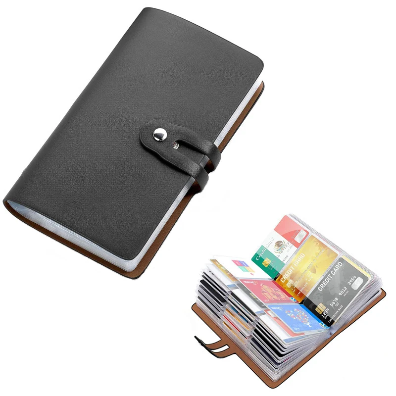 Unisex PU Leather Business Card Case, Anti-Roubo, ID, Crédito, Sleeve Função Bag, Carteira minimalista, 96 Slots