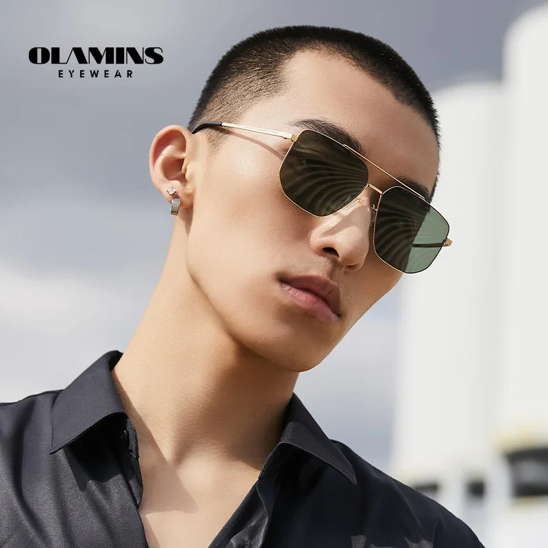 

OLAMINS New Metal Double Beam Men's Nylon Sunglasses Driving Mirrors Fashion Sunglasses Polarized Sunglasses 8002