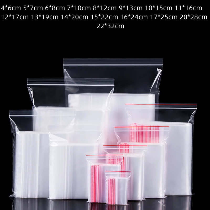 100pcs Zip lock plastic bags reusable transparent Zipper self-sealing bags food preservation storage bags jewelry packaging bags