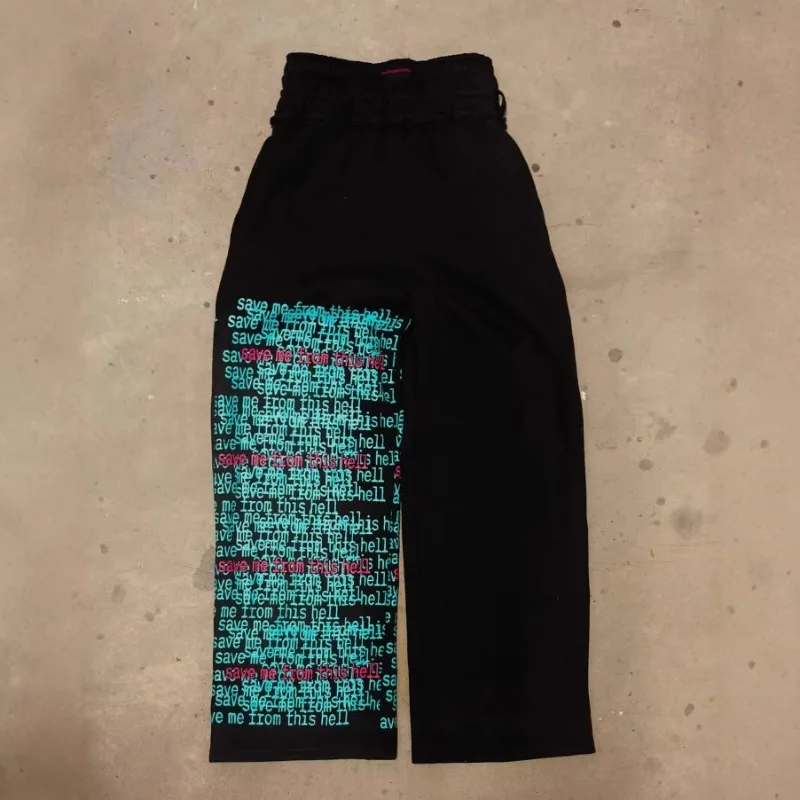 

Men Hip-hop Y2K Sweatpants Retro Harajuku Letter Print Casual Pants 2025 Double-waisted Street Wide-leg Trousers Real Photo