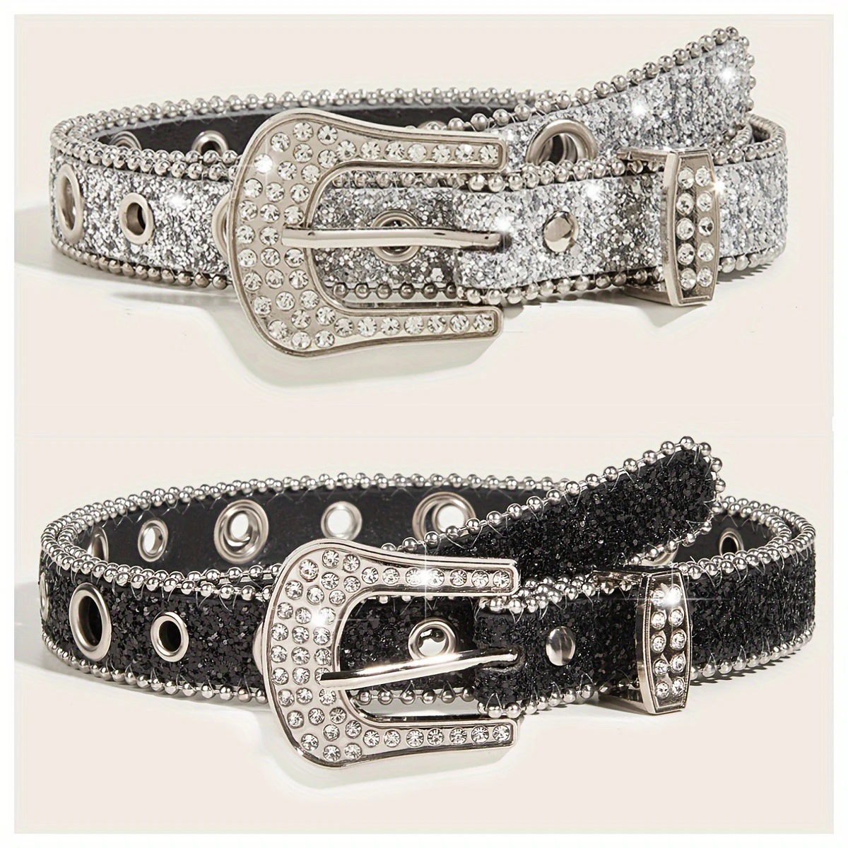 

Shinning Rhinestone Belts Women PU Leather Strap For Western Cowboy Girls Fashion Belt For Jeans Men Hip-hop Punk Rock Y2K Style