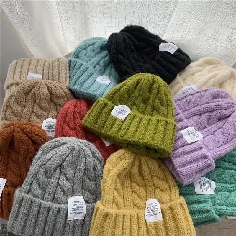 Women Baggy Slouchy Solid Wool Cap Colors Winter Knitted Beanies Hat for Outdoors Warm Bonnet Hoods Female Snow Ski Warmer Gorra