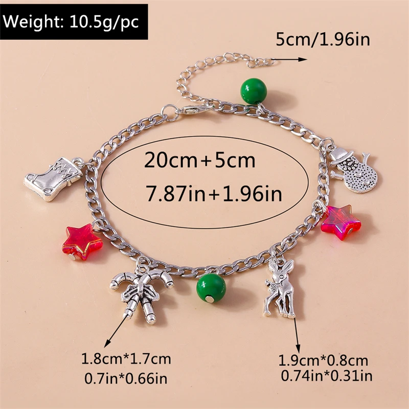 Modisches handgefertigtes Perlenarmband für Damen, Weihnachtsbaum-, Hirsch- und Glockenanhänger, Armband für Mädchen, Freundschaft, Party, Festival, Schmuck, Geschenke – Detail 20