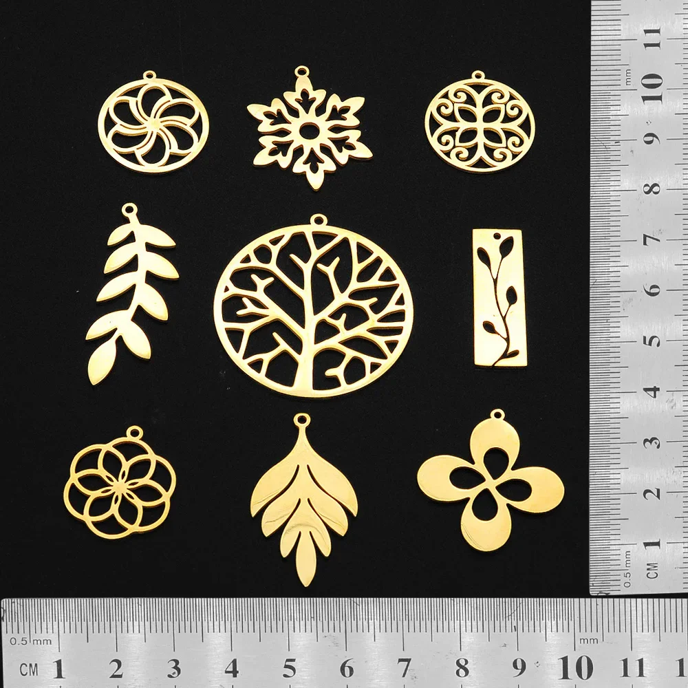 

50pcs/lot Mix Designs Stainless Steel Flower Tree Lotus DIY Pendant Charms Connector Wholesale Jewelry Necklace Making