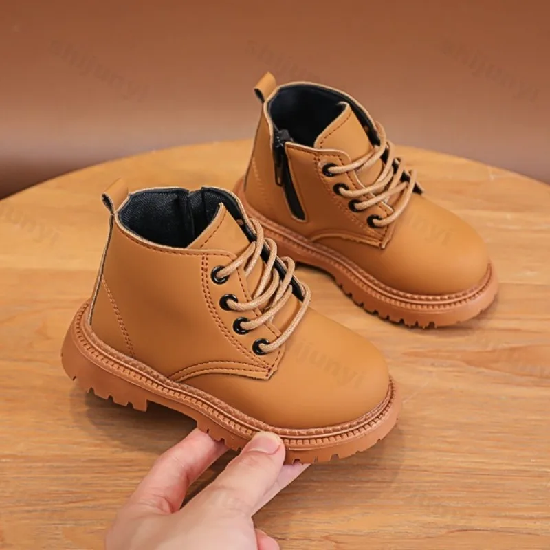 Girls Leather Boots Autumn 2025 Comfortable Outdoor Fashion Children Ankle Boots Platform Round Toe Britain Zipper Kids Boot