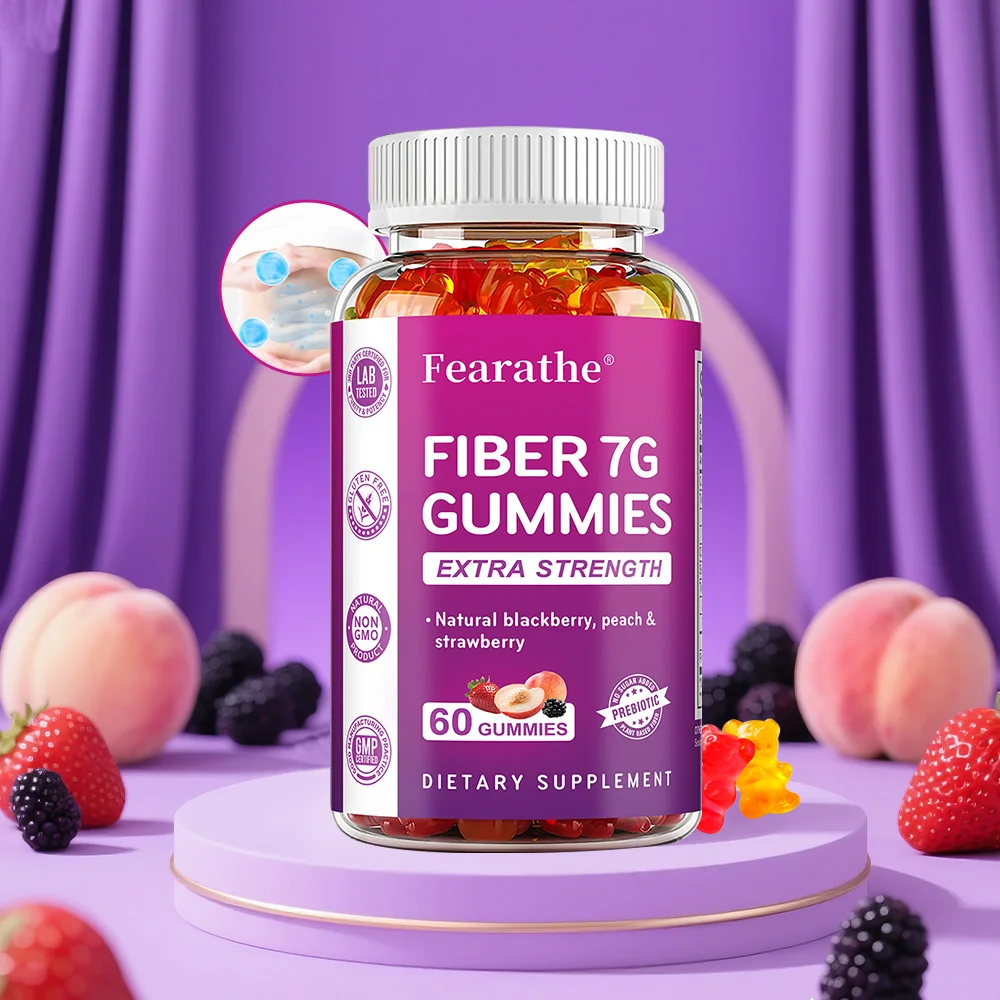 Fiber 7g Gummies Extra Strength - Prebiotic Fiber Blend, Natural Blackberry, Peach and Strawberry Flavor, GMP