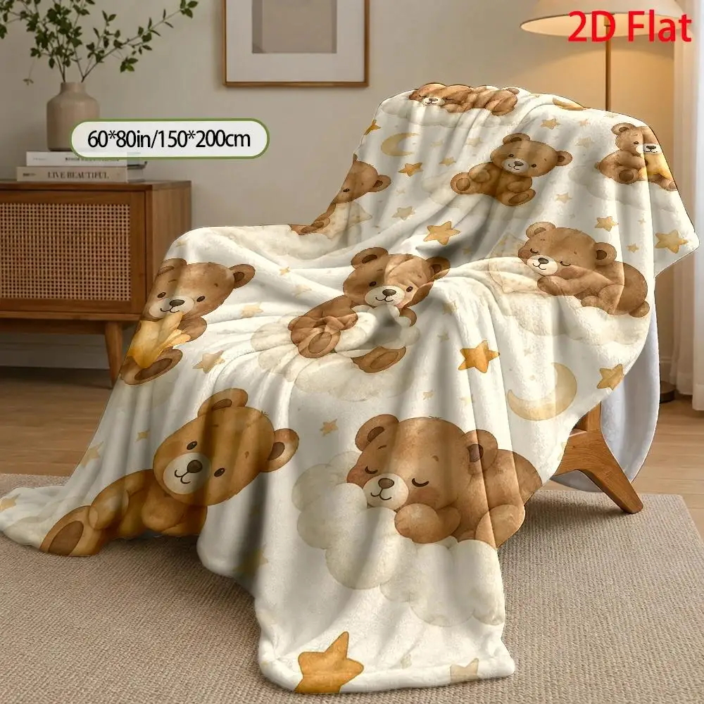 Cute Teddy Bear Family Cloud Print Throw Blanket Cozy Nursery Bedding Gift for Baby Kids Room Decor