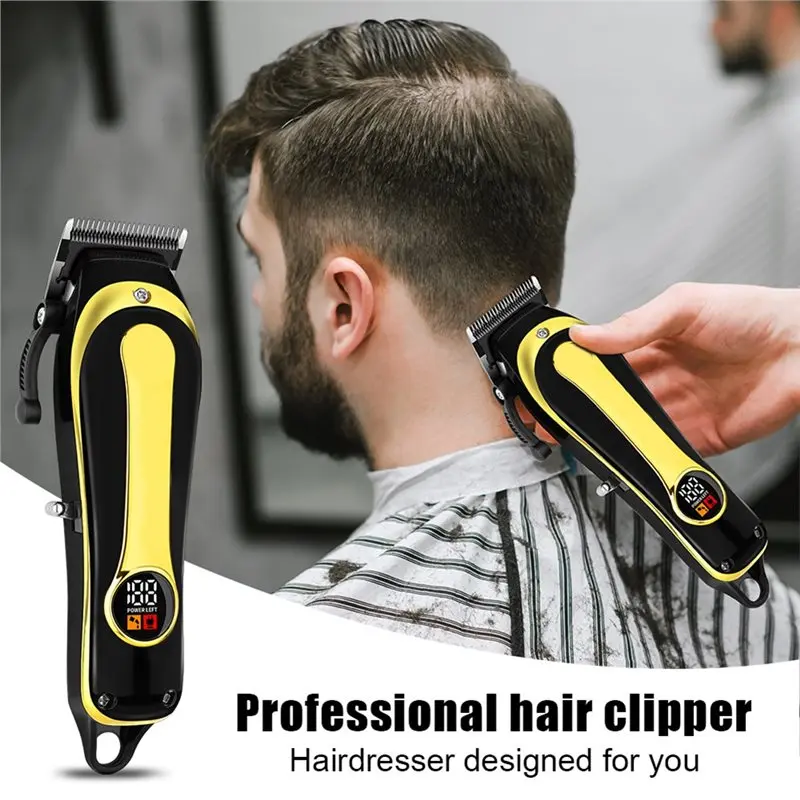 ماكينة قص الشعر الكهربائية اللاسلكية ABWM قابلة لإعادة الشحن للرجال، ماكينة قص الشعر المنزلية الاحترافية باللون الذهبي