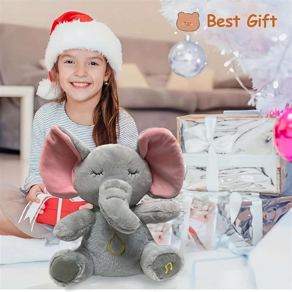 Elephant Plush Puppet with Soothing Sound, Rhythmic Breathing Motion and Gentle Lights, Baby Plush Toys Safe for 0+ Months