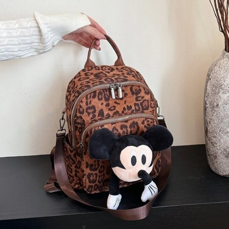 New 2024 Mickey Mouse Niche Leopard Print Shoulder Bag Simple and Fashionable Outdoor Portable Waterproof Crossbody Backpack