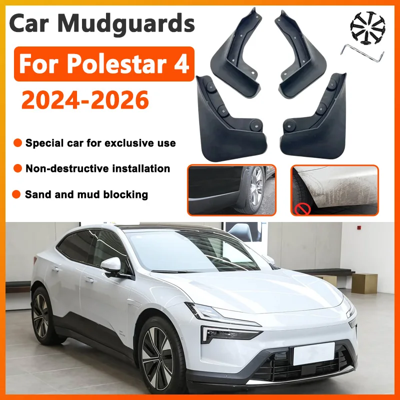 For Polestar 4 Accessories 2024 2025 2026 Car Mudflaps Fender Mudguards Mud Flap Tire Front Rear Baffle Wheels Anti-splash Black