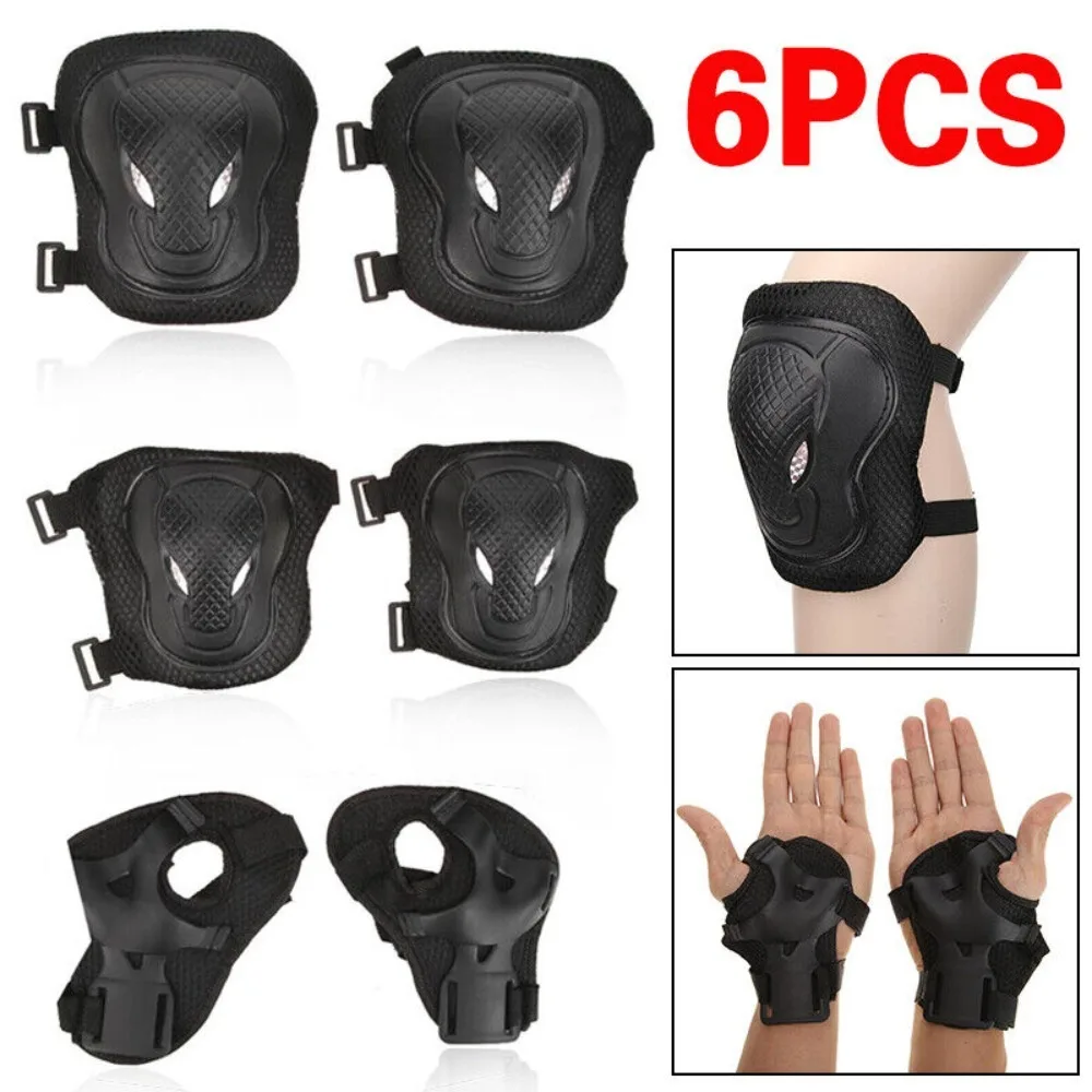 6PCS Protective Gear Set (Elbow/Wrist/Knee Pads) - Sturdy PE Shell Protection for Outdoor Skate, Roller & Cycling