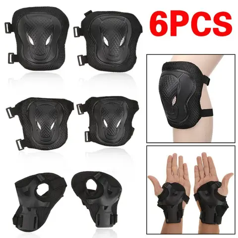 6PCS Protective Gear Set (Elbow/Wrist/Knee Pads) - Sturdy PE Shell Protection for Outdoor Skate, Roller & Cycling