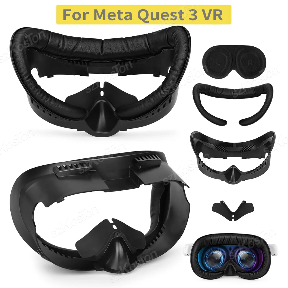 Face Cover for Meta Quest 3 VR Headset Replacement Facial Interface PU Leather Mask Anti-Leakage Nose Pad for Quest3 Accessories