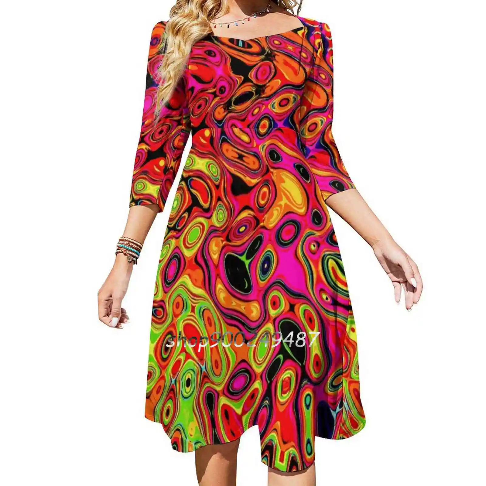 

Trick Or Treat Time Evening Party Dresses Midi Sexy Dress Female Sweet One Piece Dress Korean Psychedelic Neon Neon Colors Hot