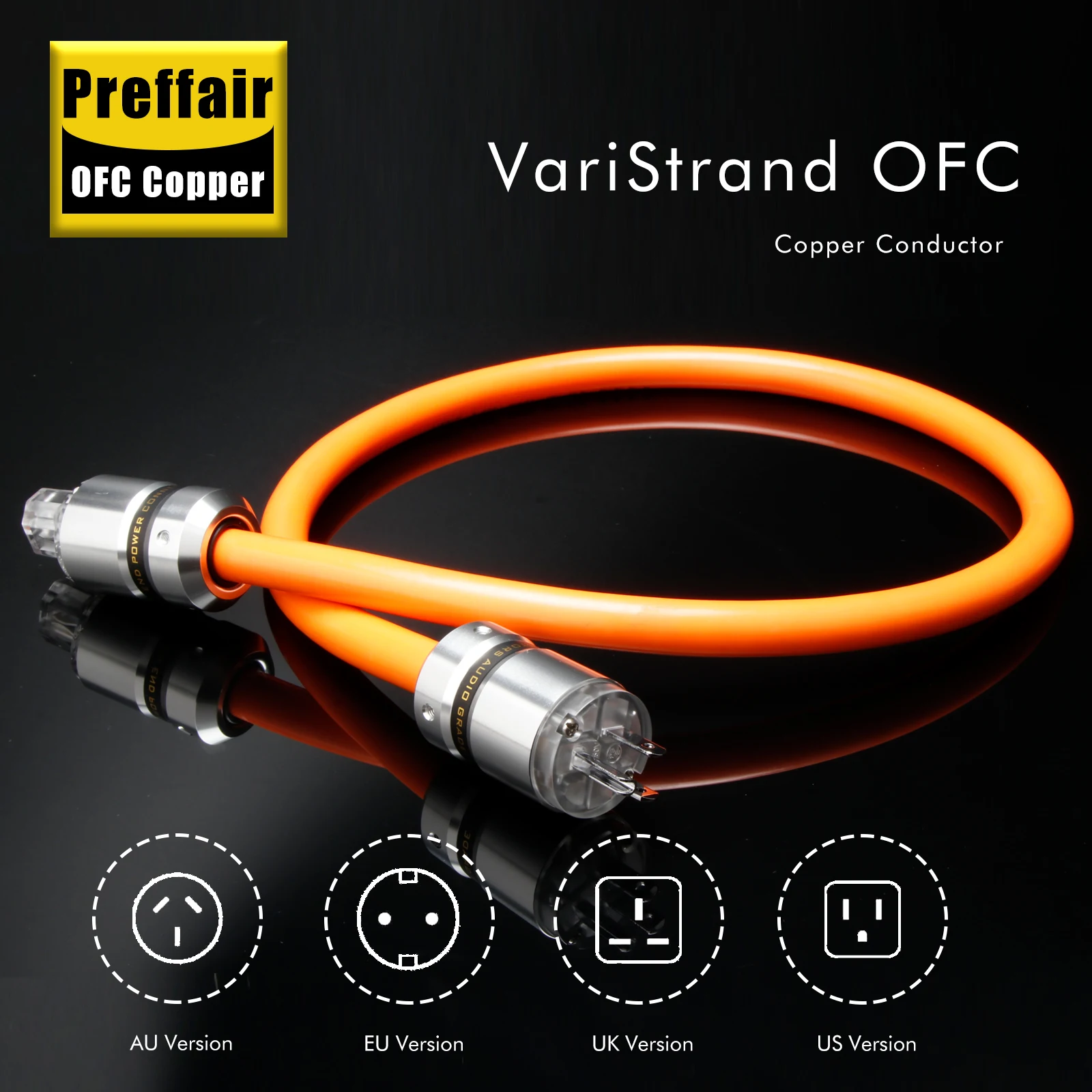 Preffair (LINN K800 Style) HI-End D505 OFC النحاس النقي الاتحاد الأوروبي/الولايات المتحدة/الاتحاد الأفريقي/المملكة المتحدة موصل الطاقة Schuko سلك الطاقة لـ AMP/DAC/الخلاط/CD/DVD