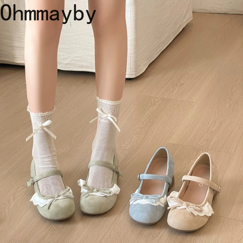 

Новые женские туфли Мэри Джейн на среднем каблуке с бантом-бабочкой, элегантные туфли-лодочки для женщин, весна 2026, женские балетки с круглым носком