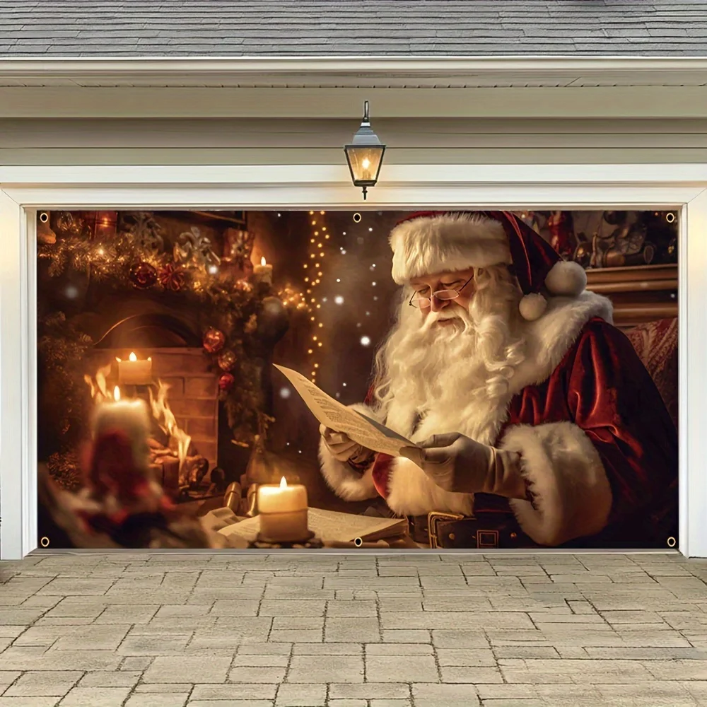 

Санта-Клаус для чтения и камина, рождественский баннер для гаража, подходит для зимних торжеств и новогоднего украшения передней крыльца