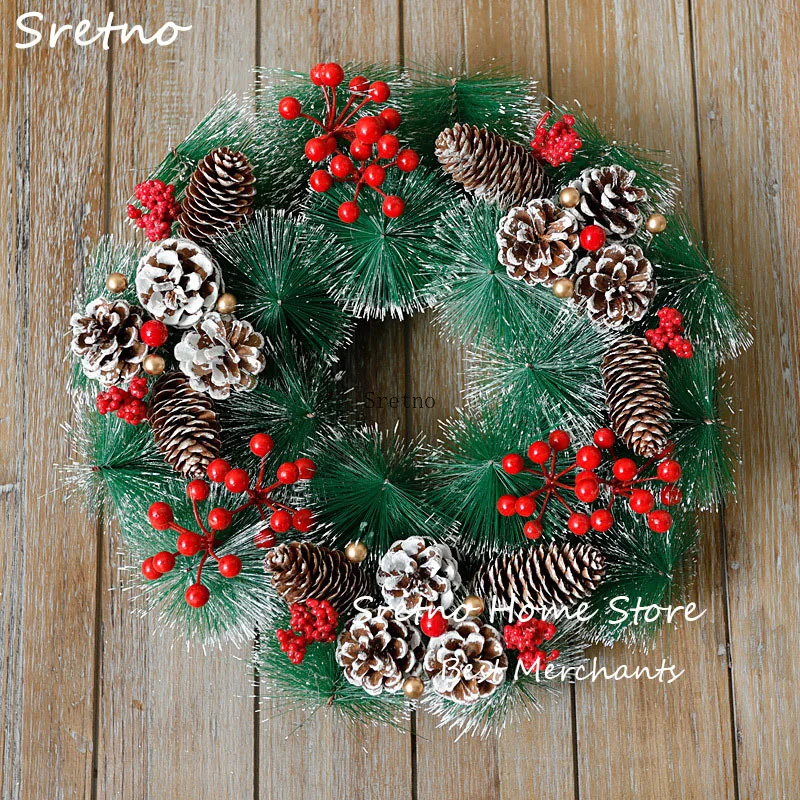 

SRETNO Christmas Wreaths Decorations 2025 Artificial Plants Pine Needle Garlands Wall Door Hanging Window Decorations deco noel