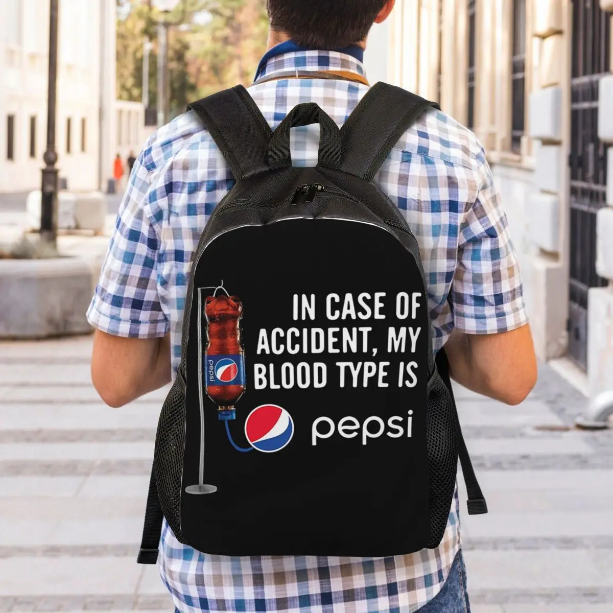 في حالة حادث بلدي نوع الدم هو -Pepsi حقيبة ظهر الطالب حقيبة مدرسية المشي لمسافات طويلة السفر Daypack الرجال النساء الكتب حقائب الكتف