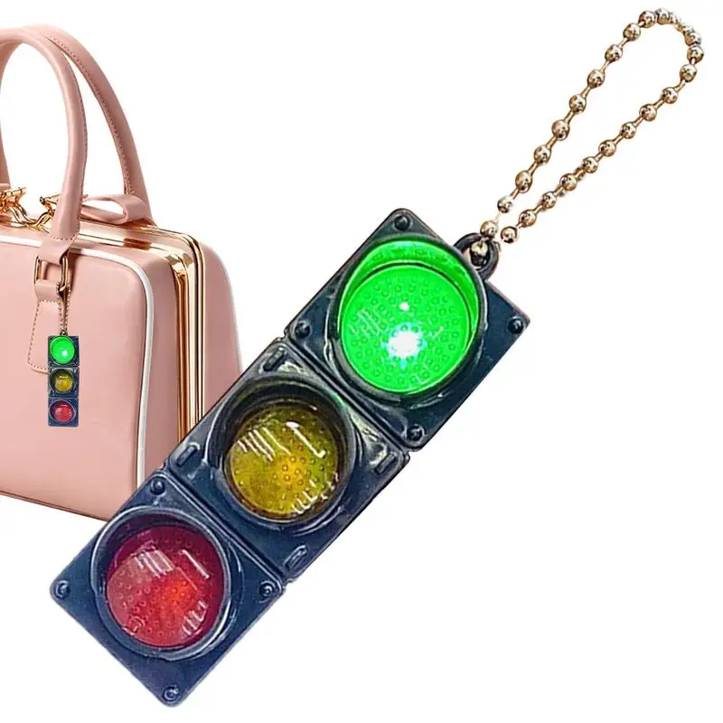 Traffic Signal Light Keychain Car Keychains Backpack Pendant Traffic Light Model with LED Lighting Creative Car Keyring For Kids