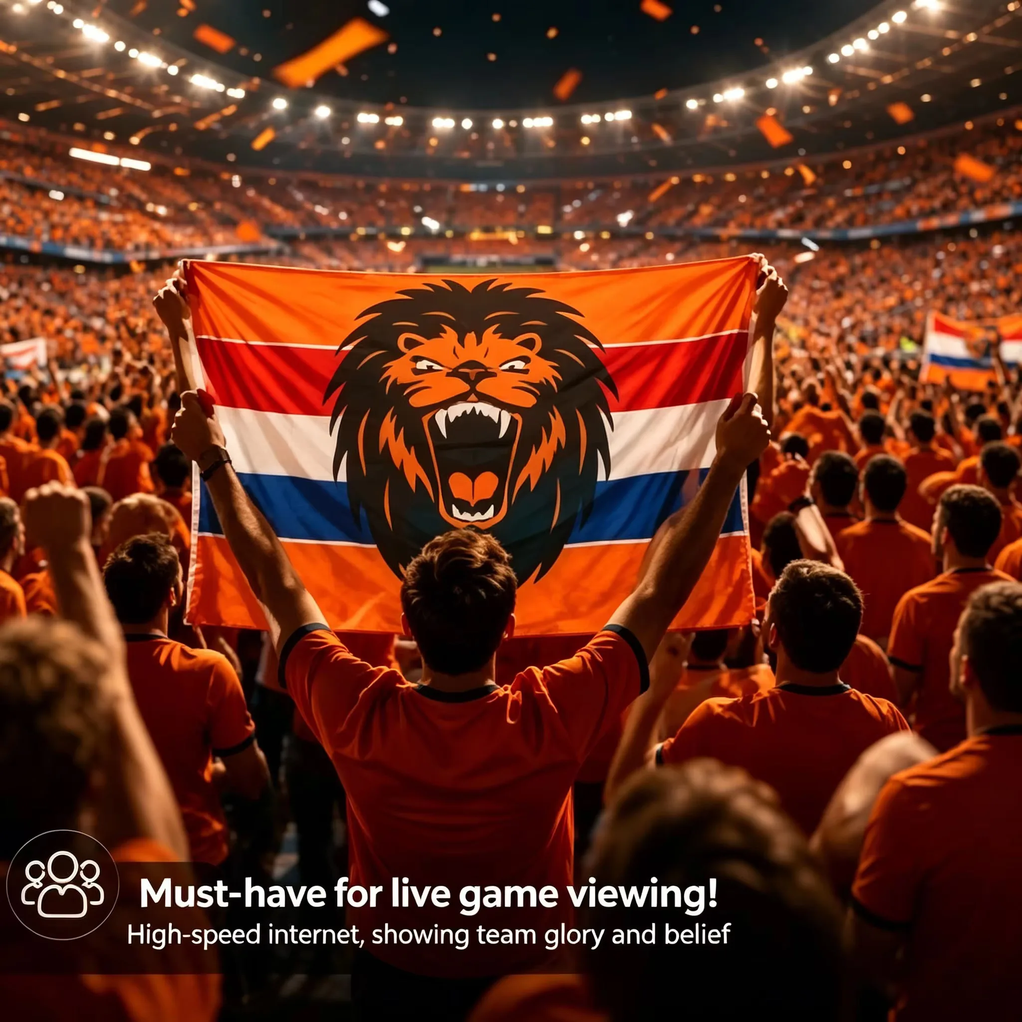 2026 Global Football Championship Netherlands Tapestry, Orange Lion Dutch Flag Flat Print Wall Hanging for Watch Party Home