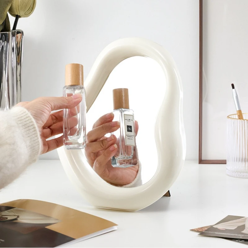 

Cloud Shape Irregular Vanity Mirror, Cream Ins Style Tabletop Makeup Mirror for Dorm Desk, High Definition Home Decor