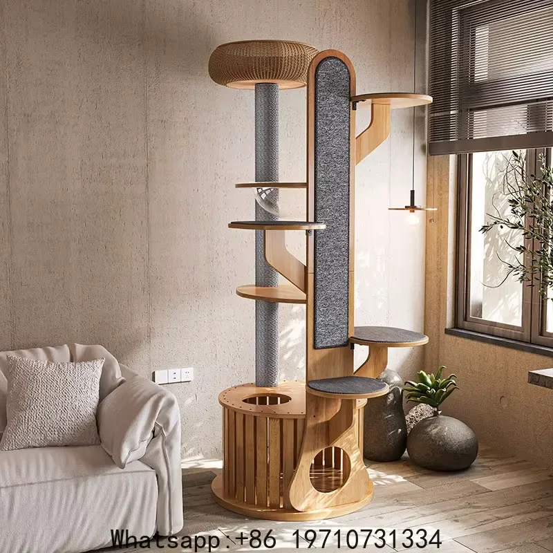 for Cactus Cat Climbing Frame Vertical Space Saving Capsule Solid Wood Rubber Integrated Tower for Feline Play Rest