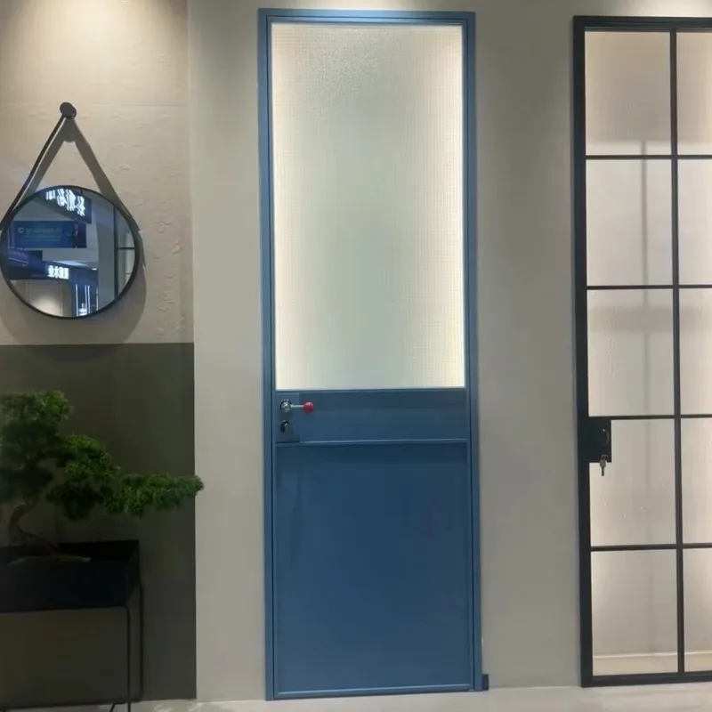 Blue door sliding, French retro glass  room door bedroom living room bathroom folding door three linkage