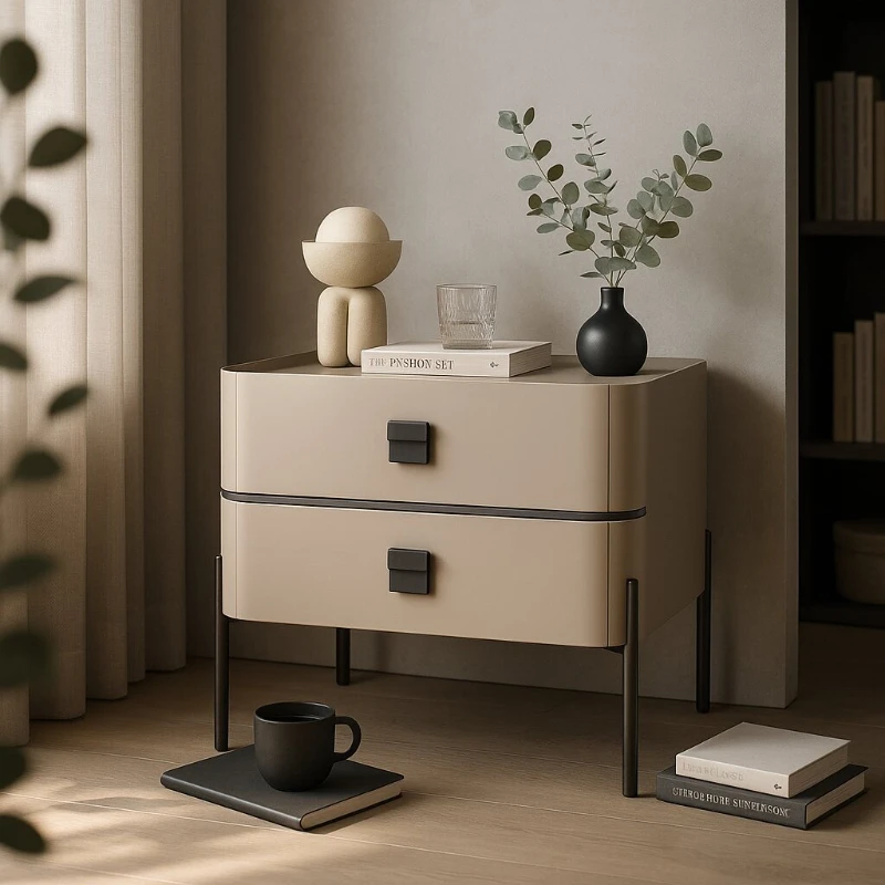 Italian Luxury Modern Minimalist Solid Wood Bedside Table High-End Solid Oak Nightstand for Main Bedroom Sofa Side Storage Box